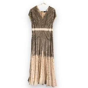 Ashro Giovanna Gown Dress, Size 14, Beaded Champagne
